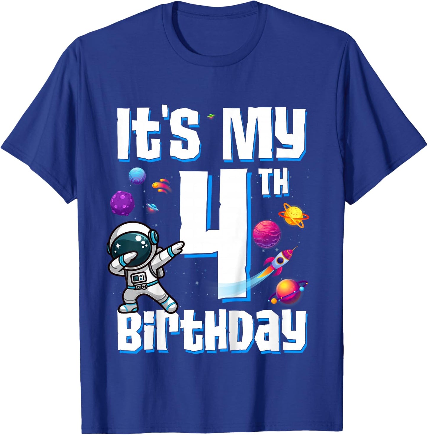 Kids It's My 4th Birthday Astronaut Space Planets Four Years Old T-Shirt - T-Shirt | Royal