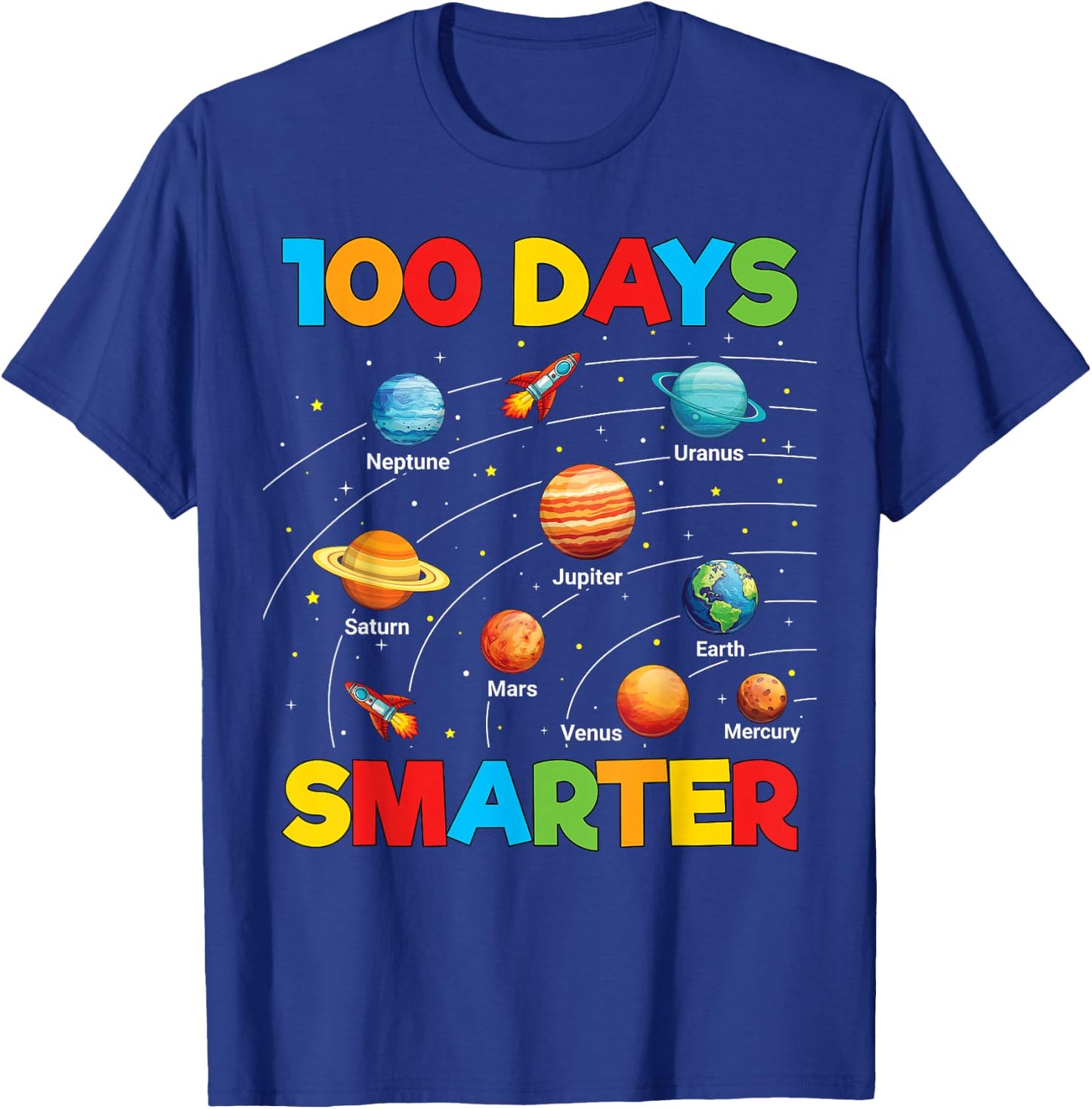 100 Days of School Shirt Astronaut Space 100 Days Smarter T-Shirt - T-Shirt | Royal