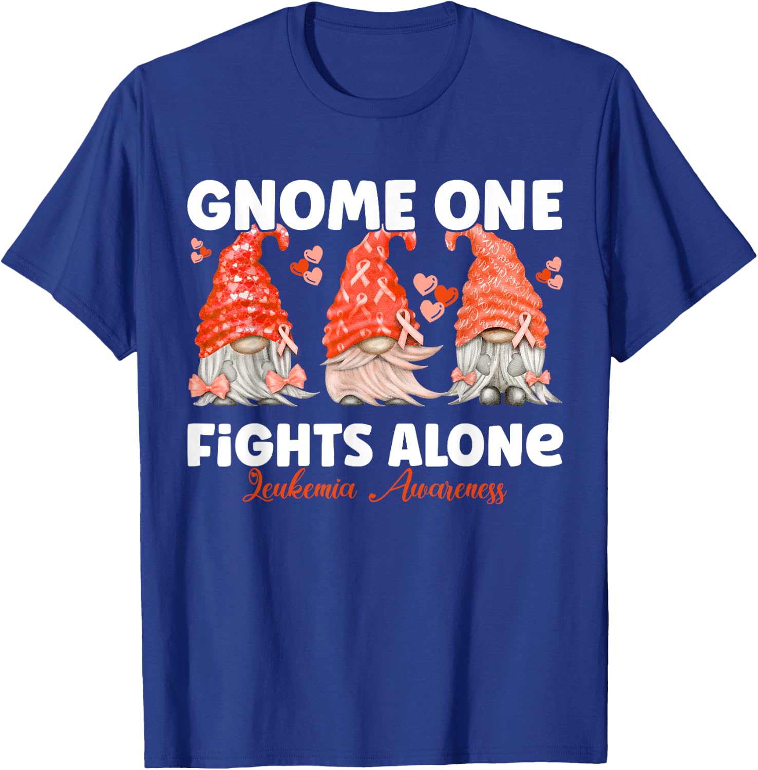 Gnome One Fights Alone Orange Leukemia Awareness T-Shirt - T-Shirt | Royal