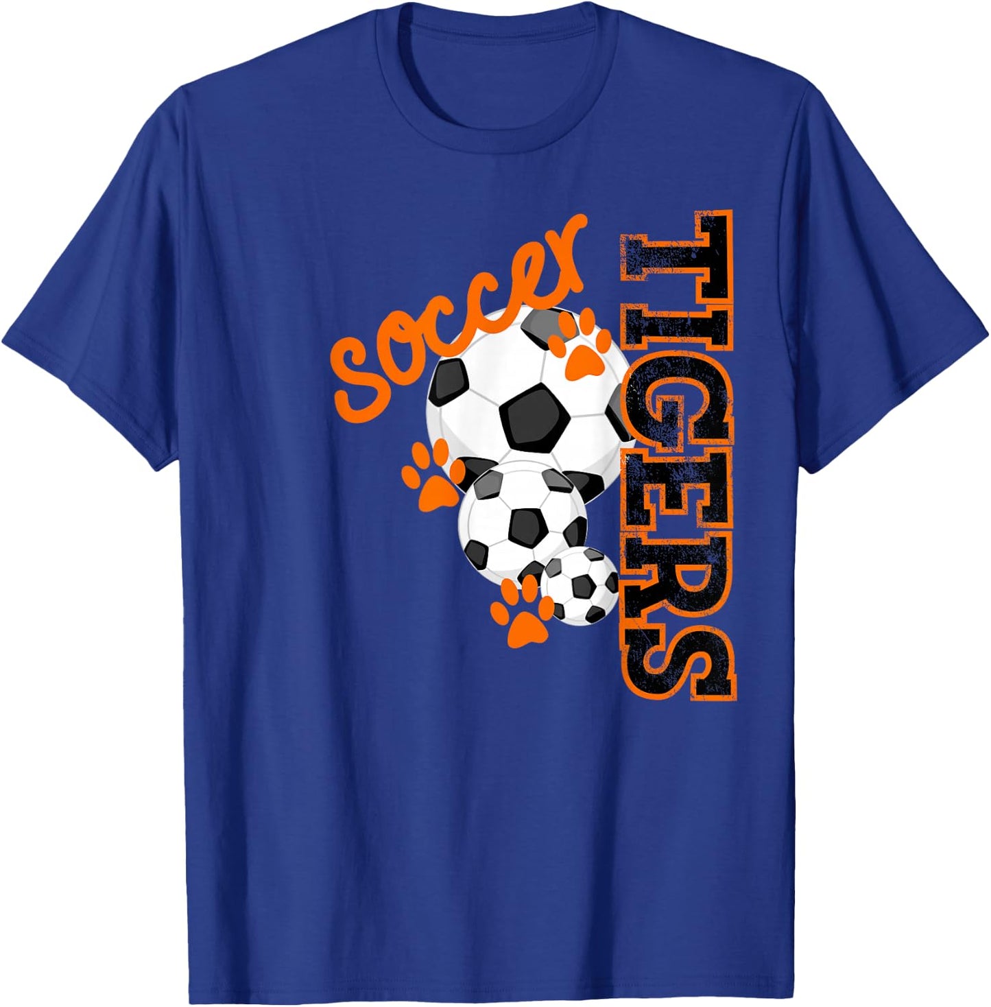 Tigers Soccer Ball Football Mascot Paw Prints T Shirt T-Shirt - T-Shirt | Royal