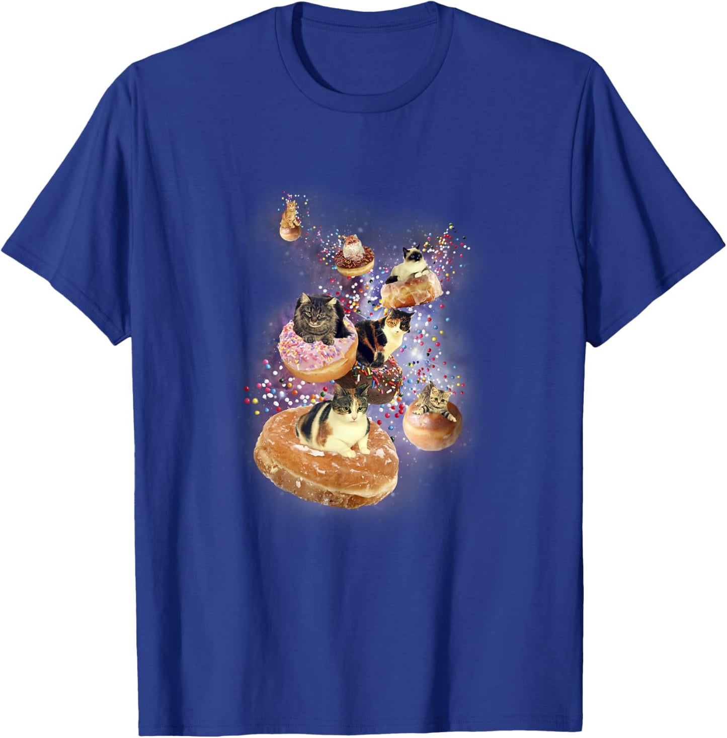 Trendy Cats Flying On Donuts In Space T-Shirt - T-Shirt | Royal