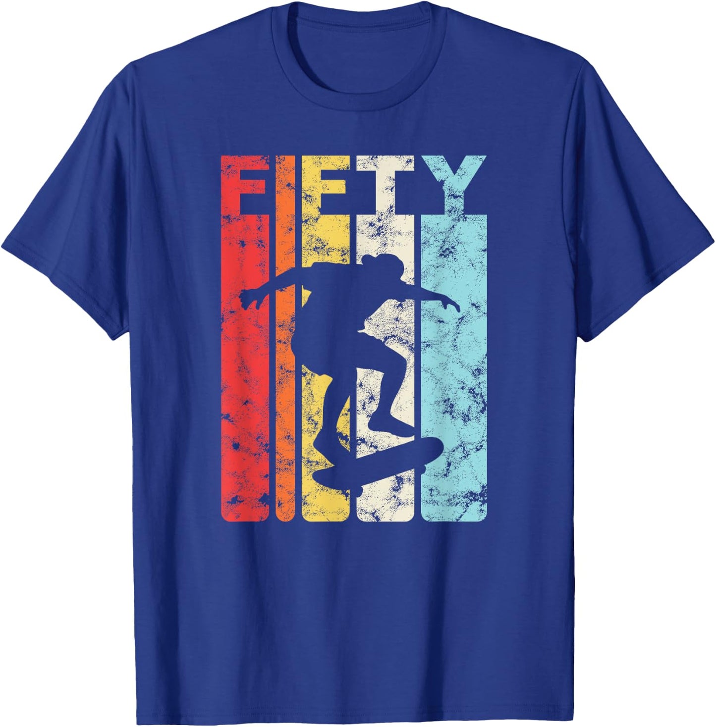 50th Birthday Party 50 Years Skateboard Skater Skating Retro T-Shirt - T-Shirt | Royal