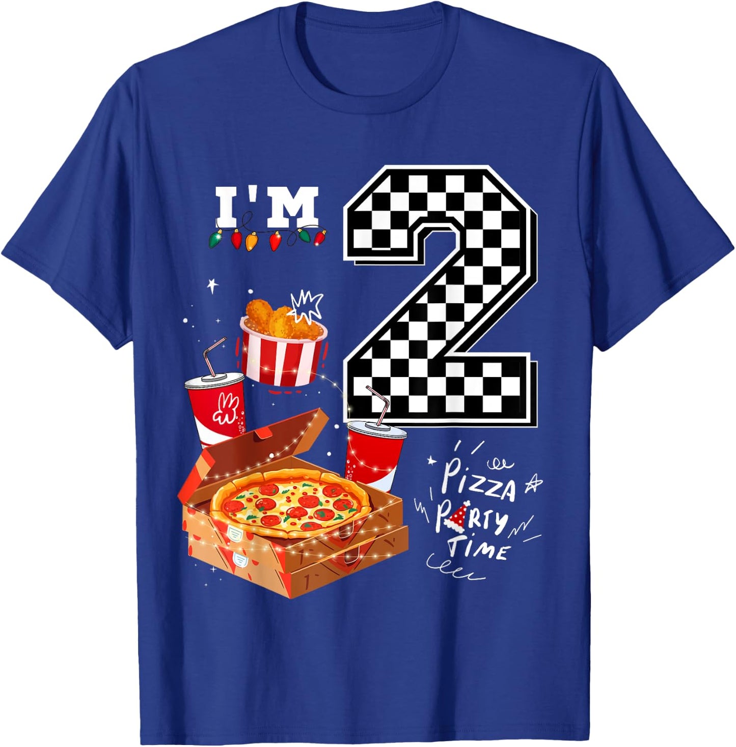 Funny Pizza Lover 2nd Birthday Crew 2 Years Old Boys Match T-Shirt - T-Shirt | Royal