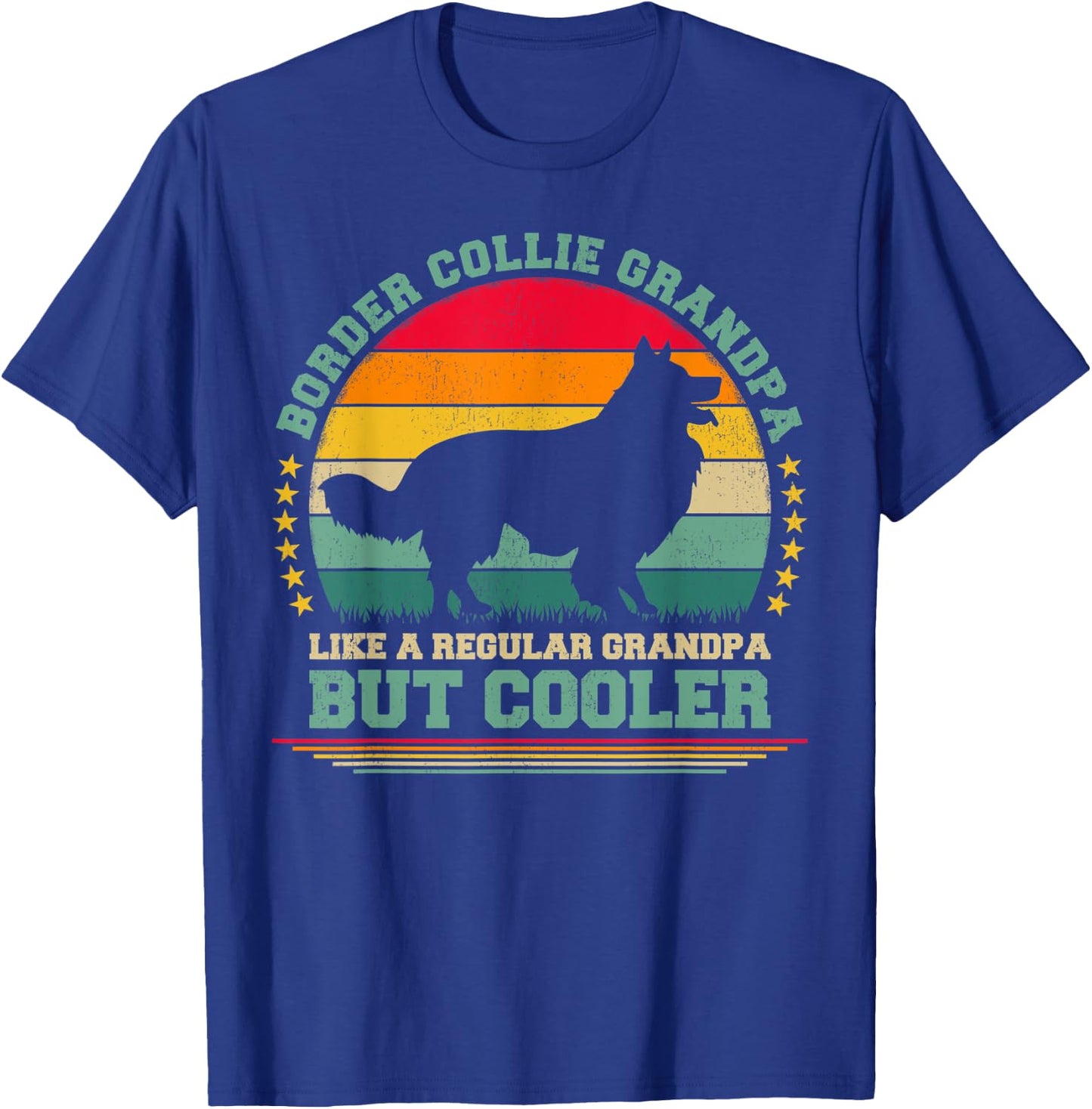 Funny Vintage Retro Dog Border Collie Grandpa Father's Day T-Shirt - T-Shirt | Royal