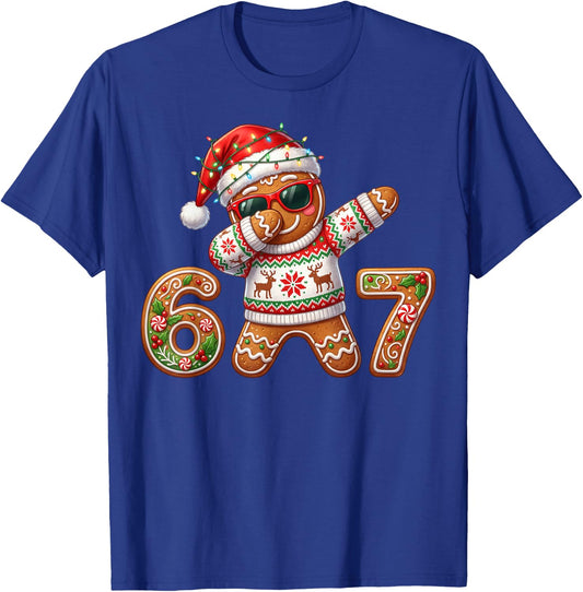 Funny Gingerbread Six Seven 67 Ice Cream Drip Christmas Boys T-Shirt - T-Shirt | Royal