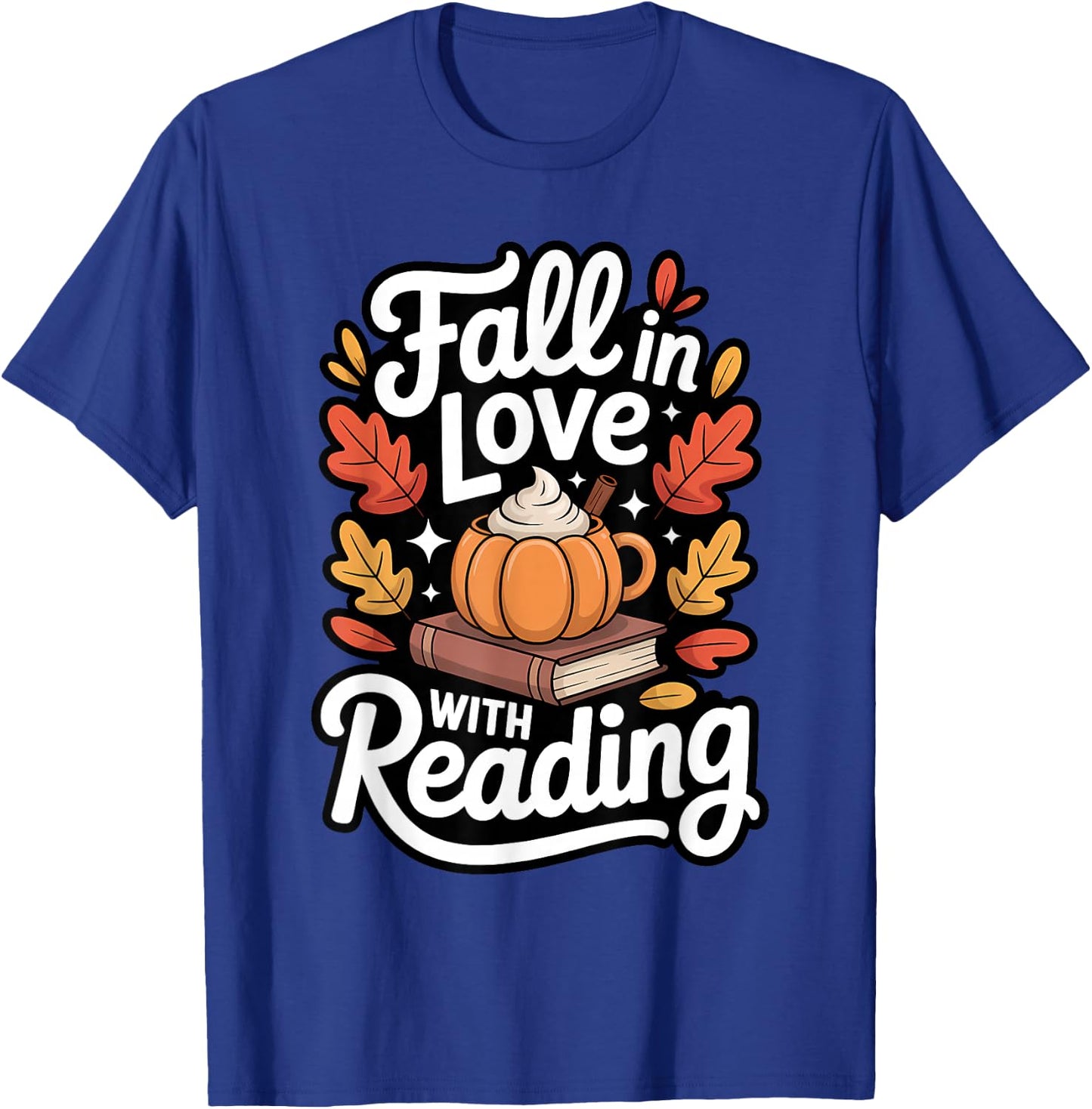 Fall in Love with Reading Autumn Librarian Cute Book Lover T-Shirt - T-Shirt | Royal