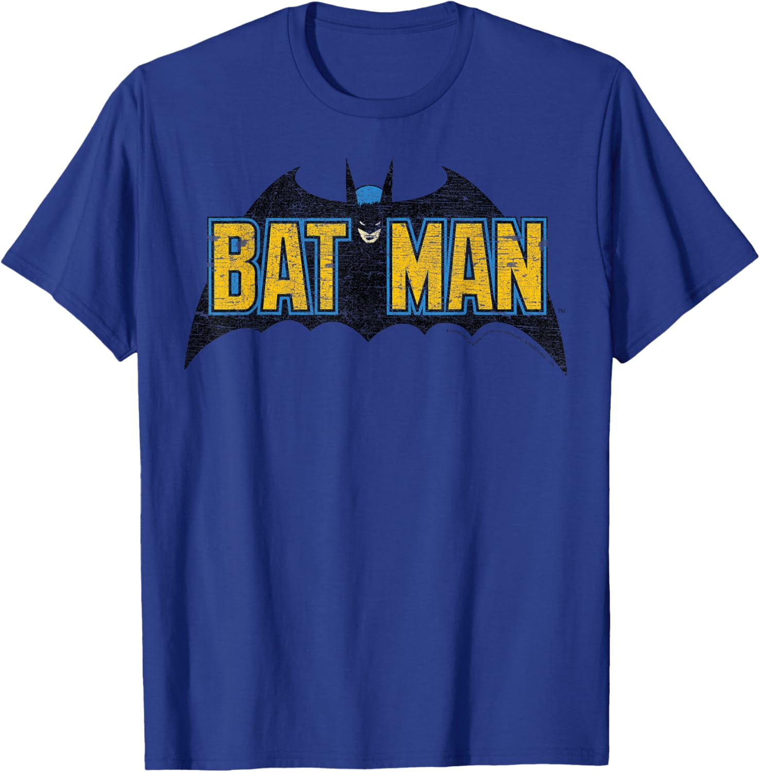 DC Comics Batman Distressed Vintage Text Logo T-Shirt - T-Shirt | Royal