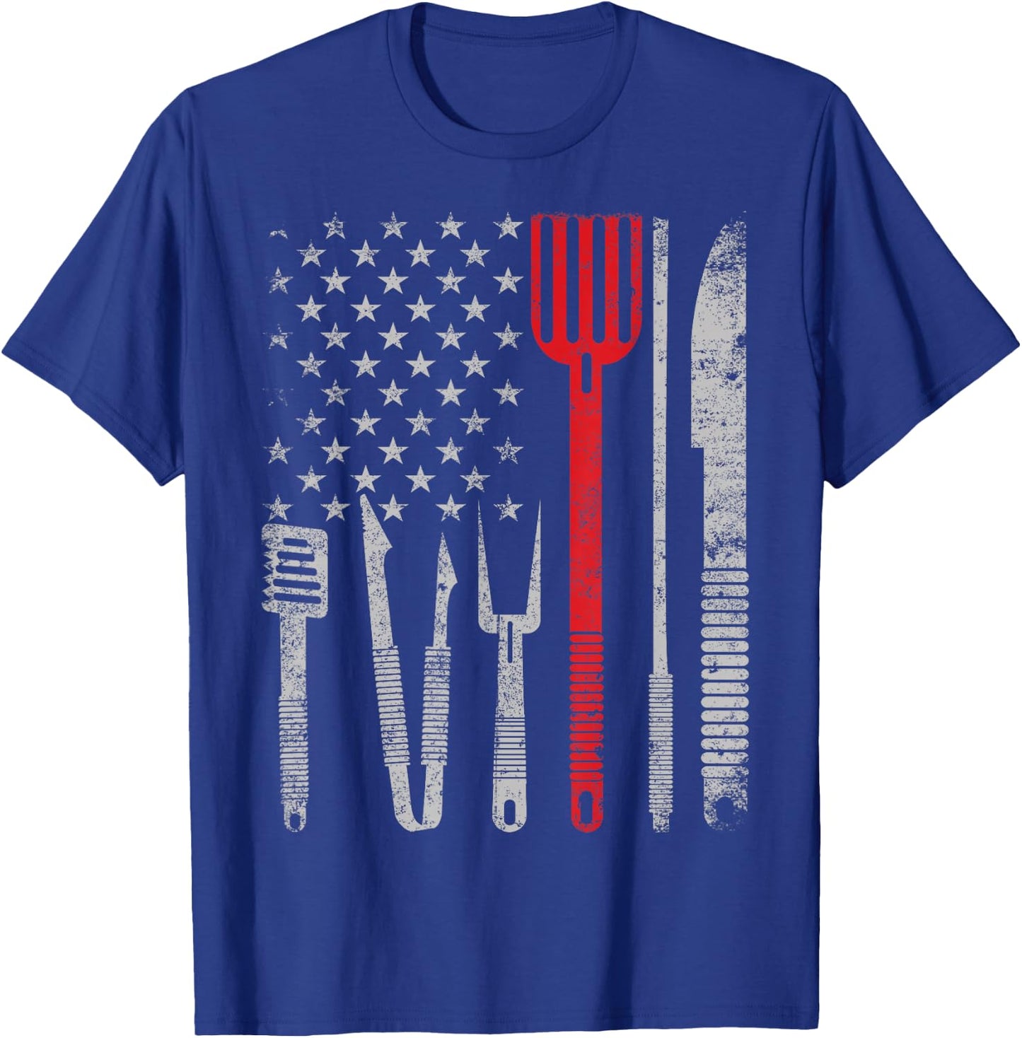 BBQ Grill pork with 4th July USA flag Cooking Chef T shirt T-Shirt - T-Shirt | Royal