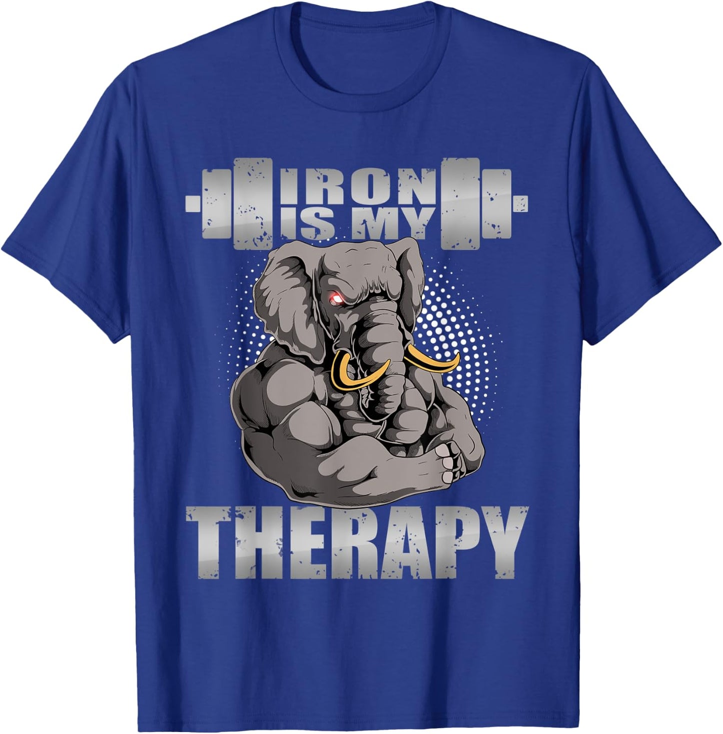 Elephant Powerlifter Workout Gym Iron Is My Therapy Lifting T-Shirt - T-Shirt | Royal