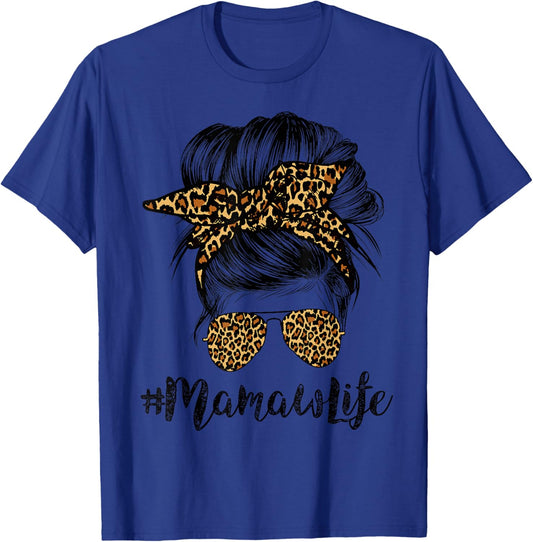 Mamaw Life Hair Bandana Glasses Leopard Print Mother's Day T-Shirt - T-Shirt | Royal