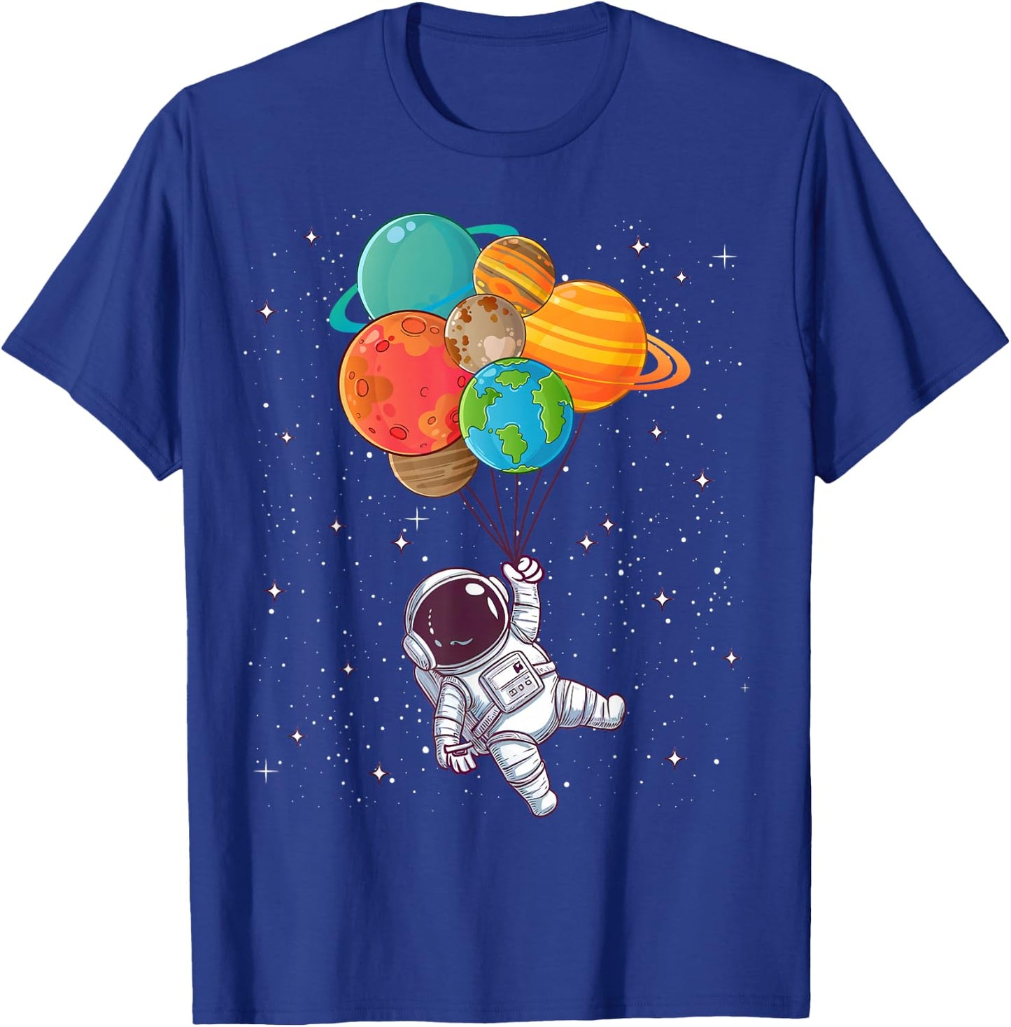 Galaxy Outer Space Astronaut Planets Balloon STEM Kids Boys T-Shirt - T-Shirt | Royal