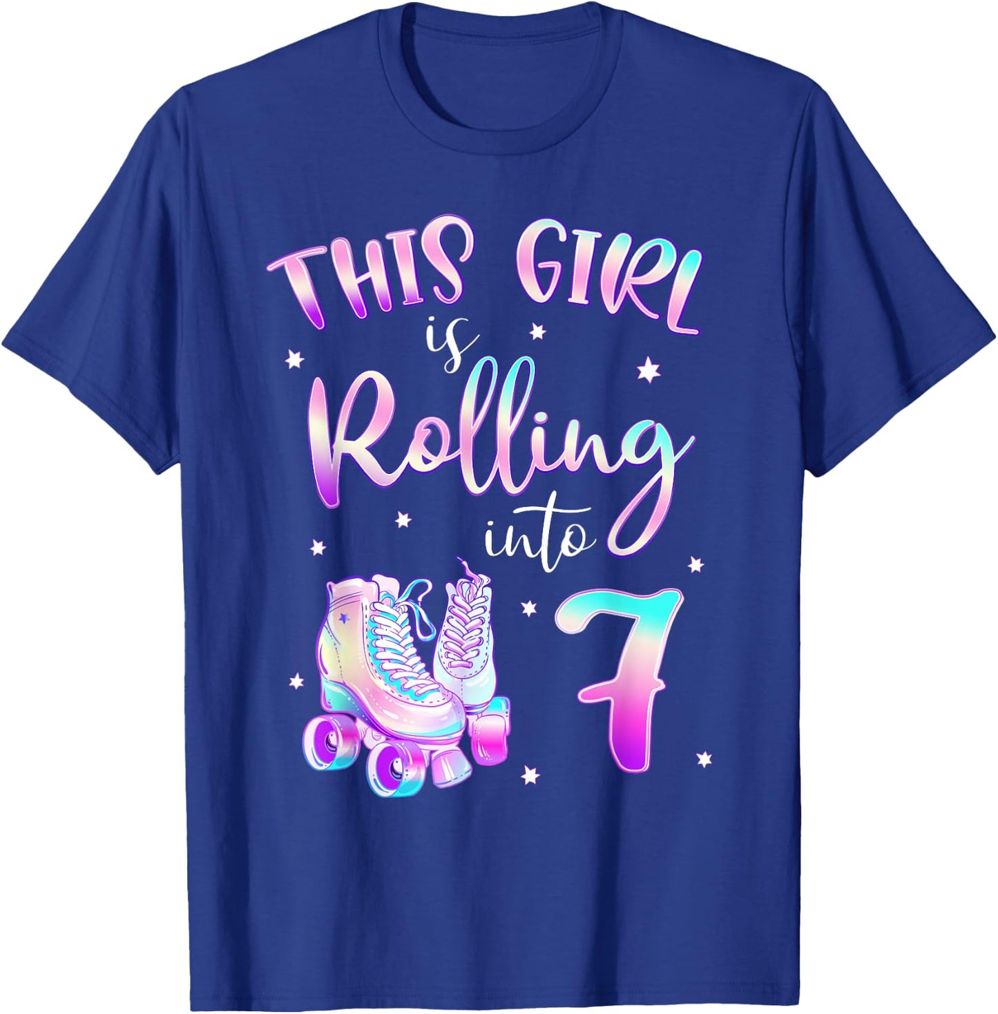 7th Bday Rolling Into 7 Birthday Girl Roller Skate Party T-Shirt - T-Shirt | Royal