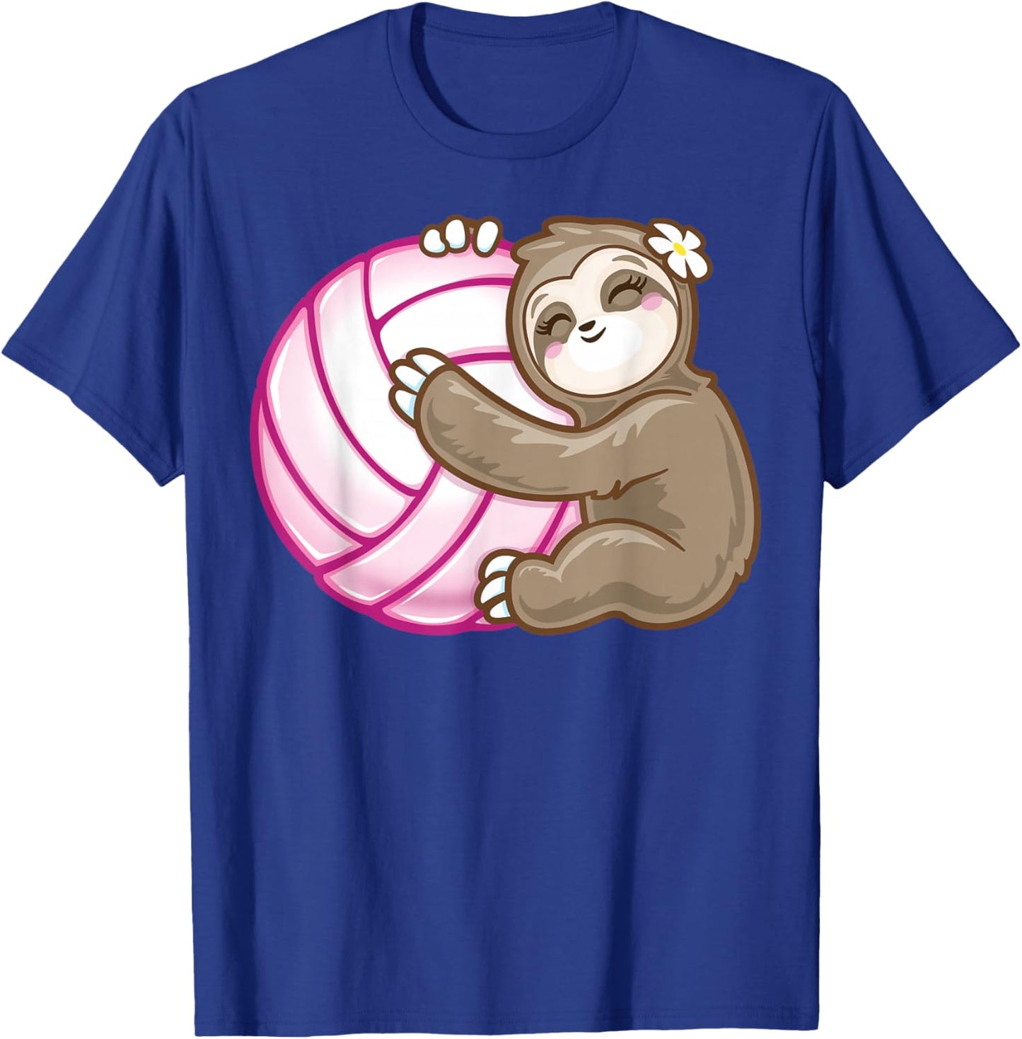 Sloth Hug Pink Ball Girls Volleyball Lover Fan Sports player T-Shirt - T-Shirt | Royal