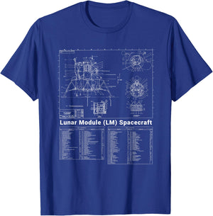 Lunar Lander (LM) Spacecraft Blueprint T-Shirt - T-Shirt | Royal
