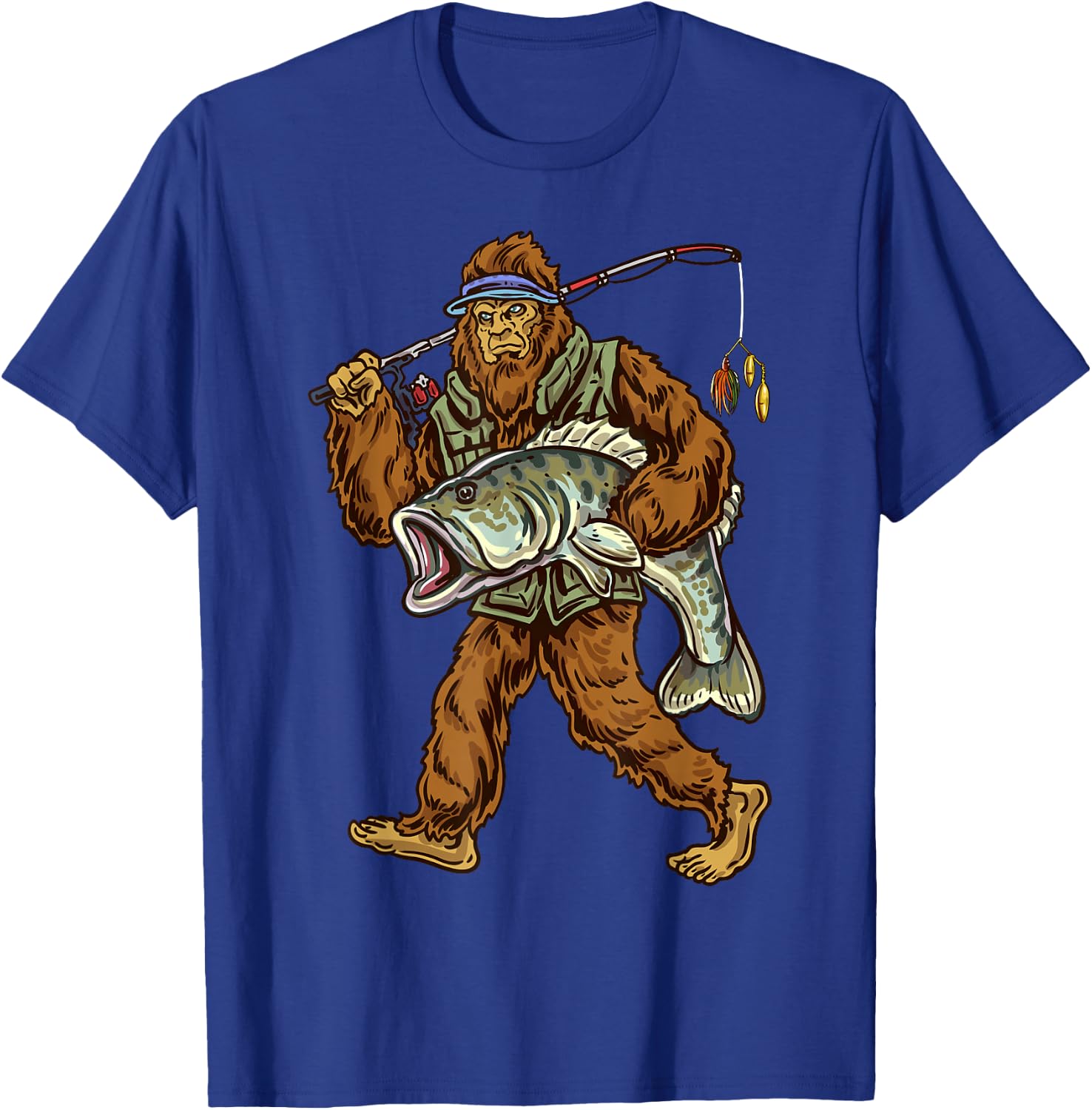 Largemouth Bass Fishing Bigfoot Fisherman T-Shirt - T-Shirt | Royal