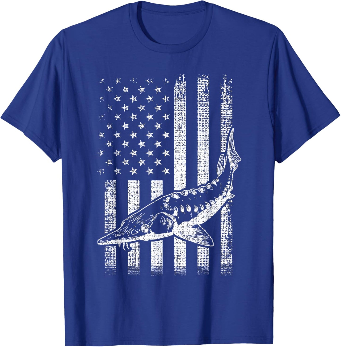 Retro vintage American Sturgeon flag distressed fisherman T-Shirt - T-Shirt | Royal