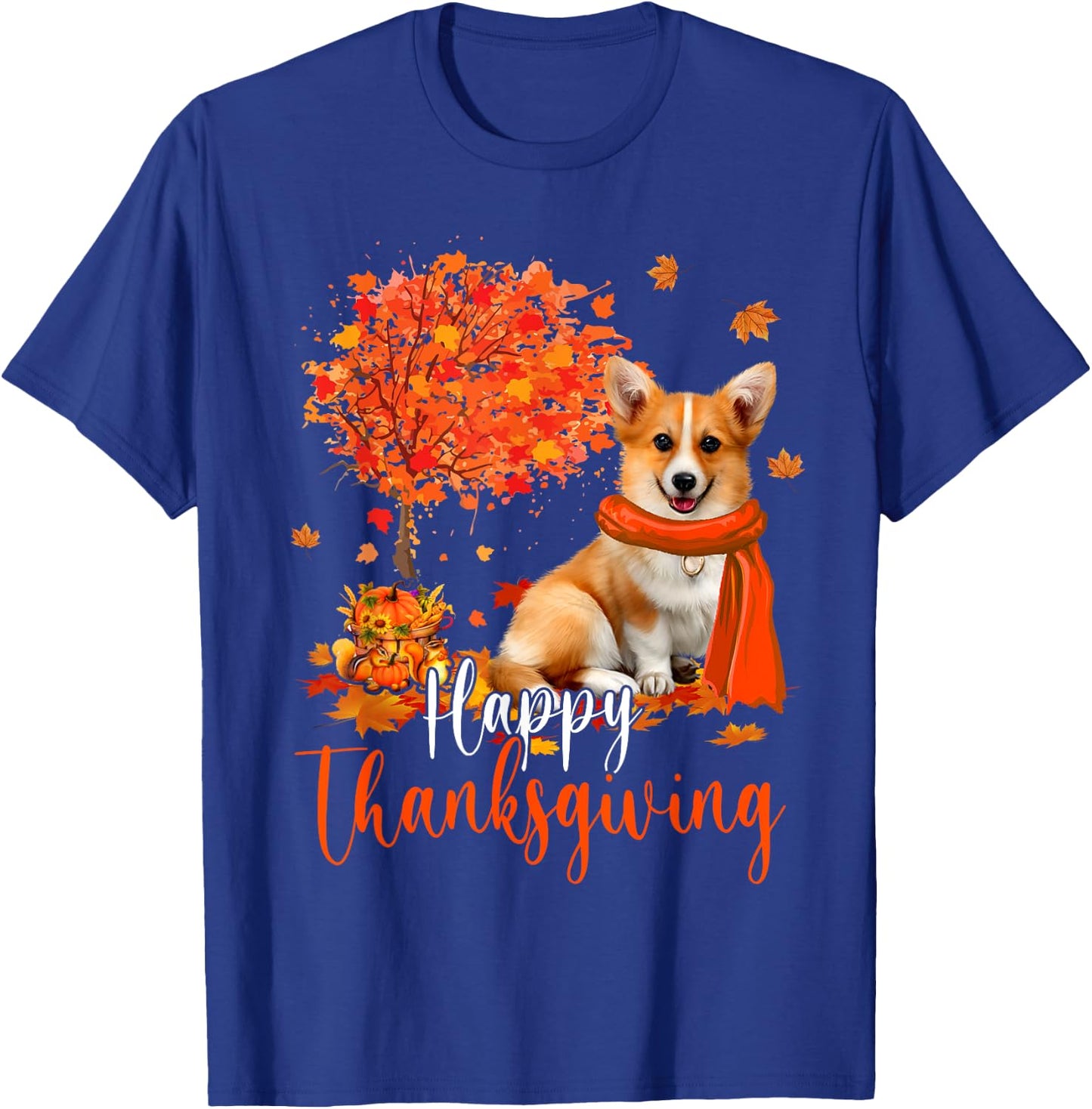 Happy Thanksgiving Corgi Dog And Autumn Tree Corgi Dog Lover Men Women Kids T-Shirt - T-Shirt | Royal