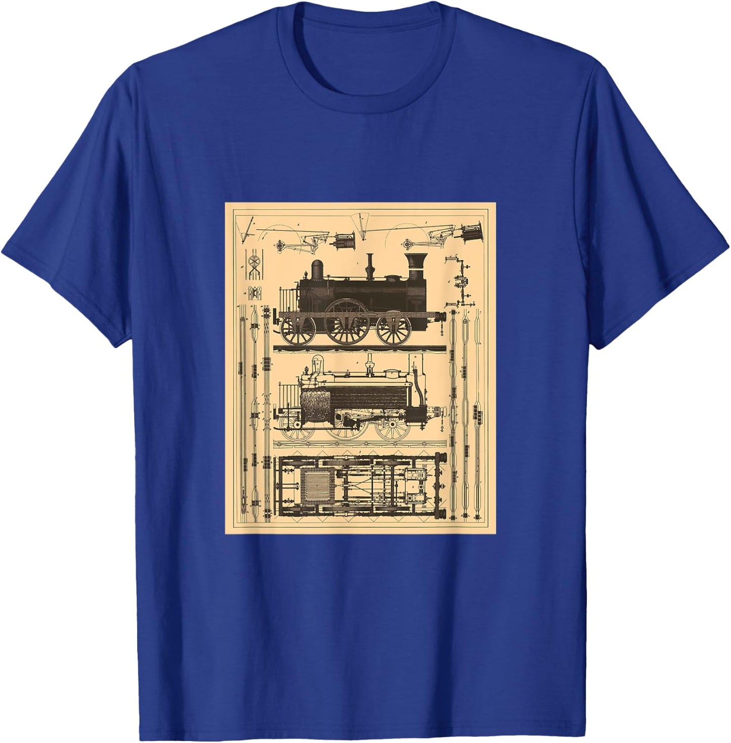 Railroad Locomotive Blueprint T-Shirt - T-Shirt | Royal