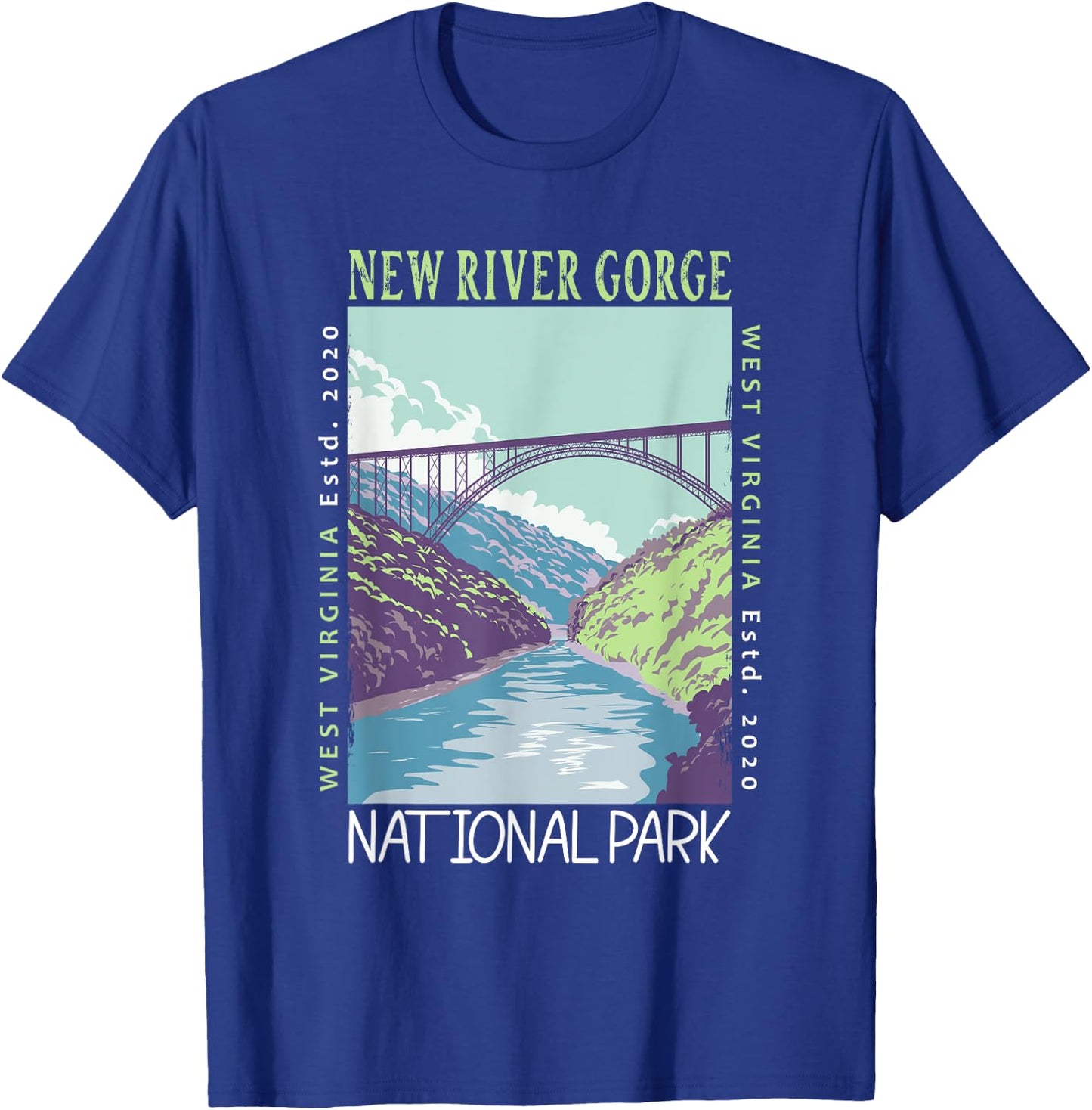 New River Gorge National Park Bridge Distressed Vintage T-Shirt - T-Shirt | Royal