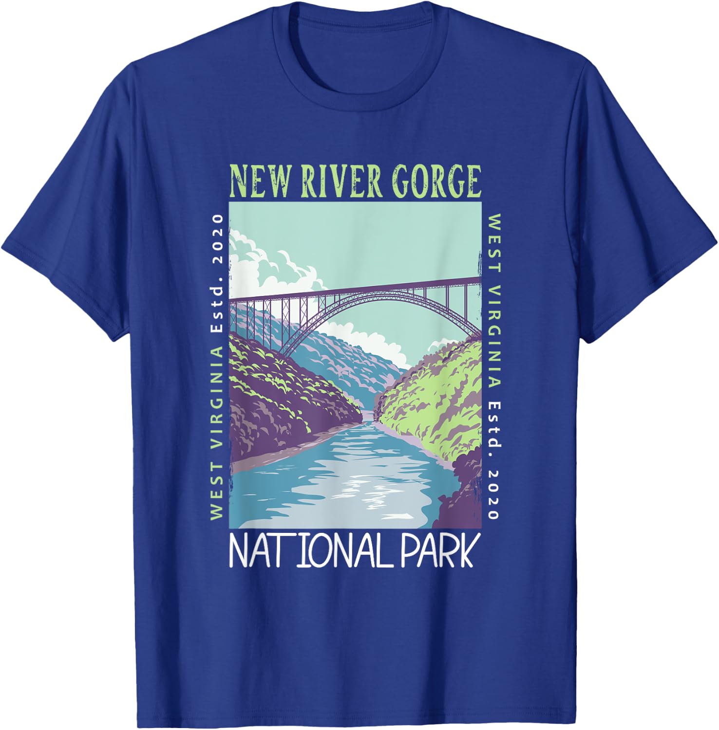 New River Gorge National Park Bridge Distressed Vintage T-Shirt - T-Shirt | Royal
