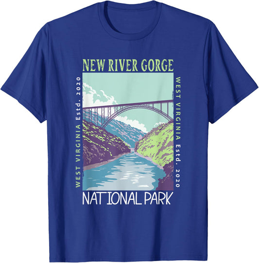 New River Gorge National Park Bridge Distressed Vintage T-Shirt - T-Shirt | Royal