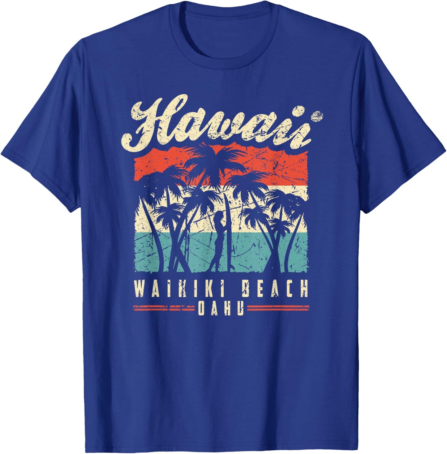 Hawaii Waikiki Beach Oahu Vintage Sunset Oahu Hawaii Retro T-Shirt - T-Shirt | Royal