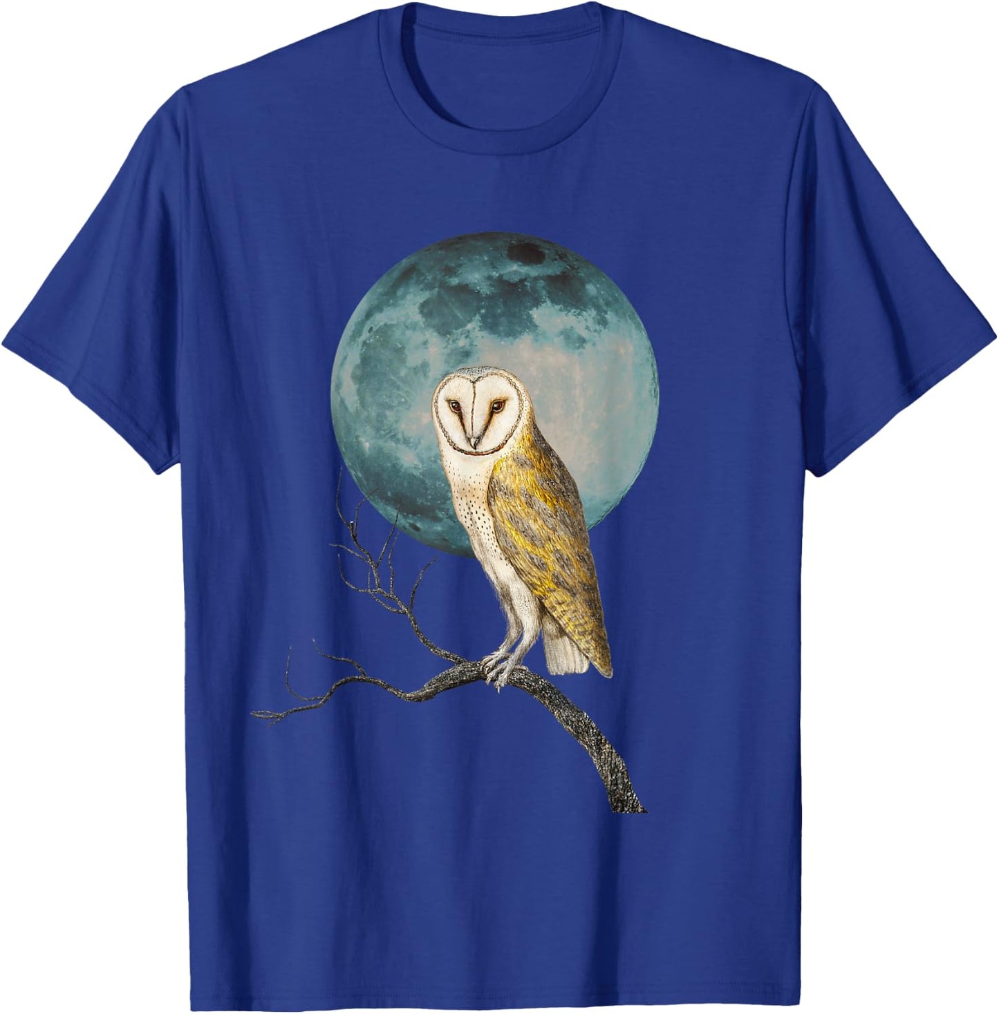 Barn Owl Lover Full Moon Vintage Illustration Birder Graphic T-Shirt - T-Shirt | Royal