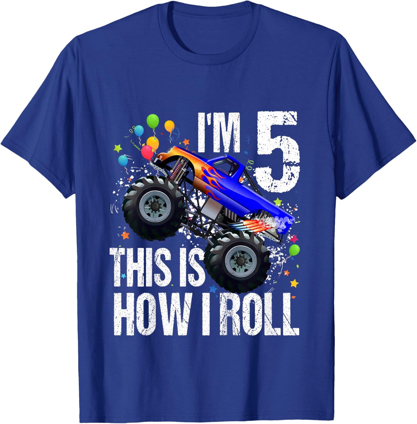 Kids 5th Birthday Boy Monster Truck Rule JAM Shirt Five 5 Year T-Shirt - T-Shirt | Royal