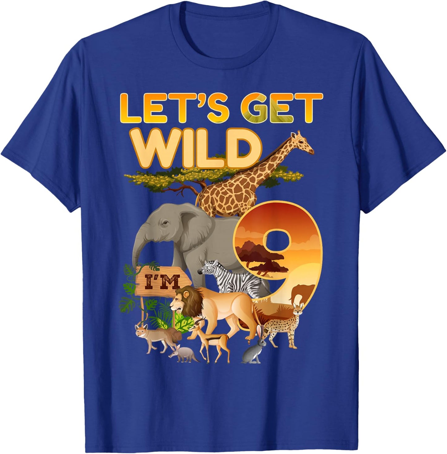 9th Birthday Zoo Safari Jungle Animal 9 Year Old Funny B-Day T-Shirt - T-Shirt | Royal