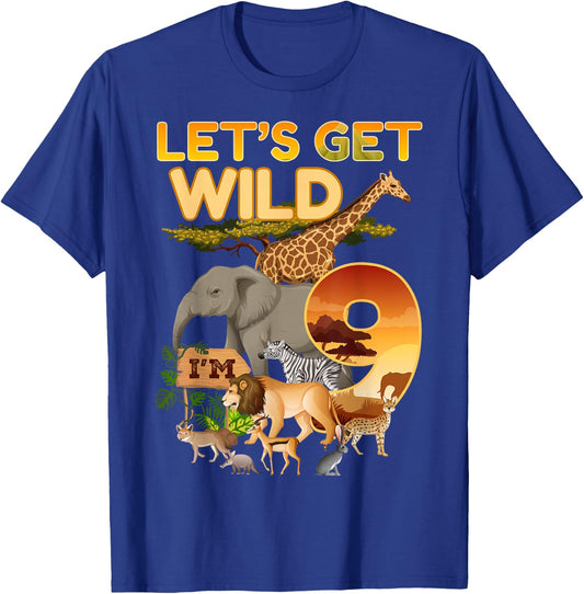 9th Birthday Zoo Safari Jungle Animal 9 Year Old Funny B-Day T-Shirt - T-Shirt | Royal