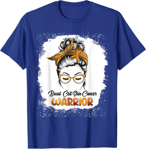 Basal Cell Skin Cancer Warrior Bleached Messy Bun Survivor T-Shirt - T-Shirt | Royal