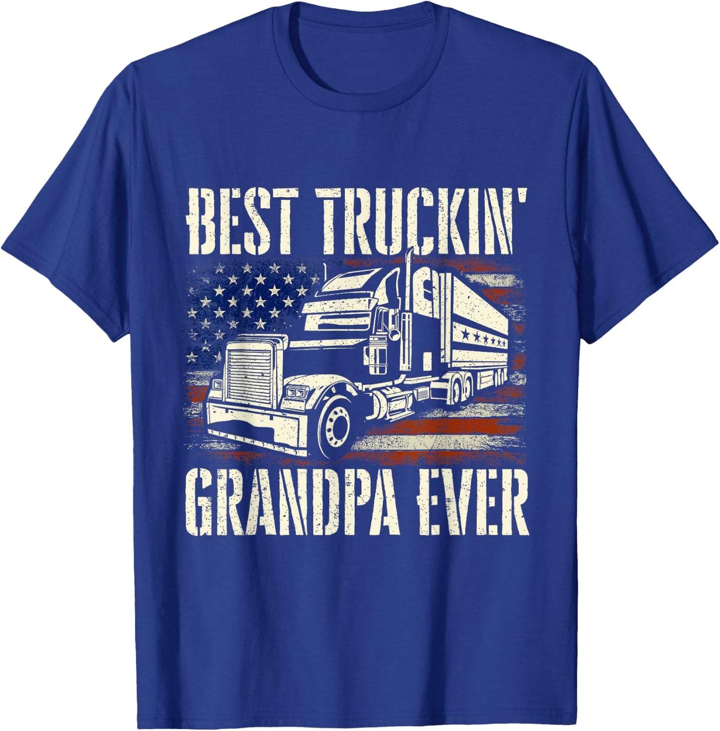 Best Truckin' Grandpa - Big Rig Semi Truck Driver Trucker T-Shirt - T-Shirt | Royal
