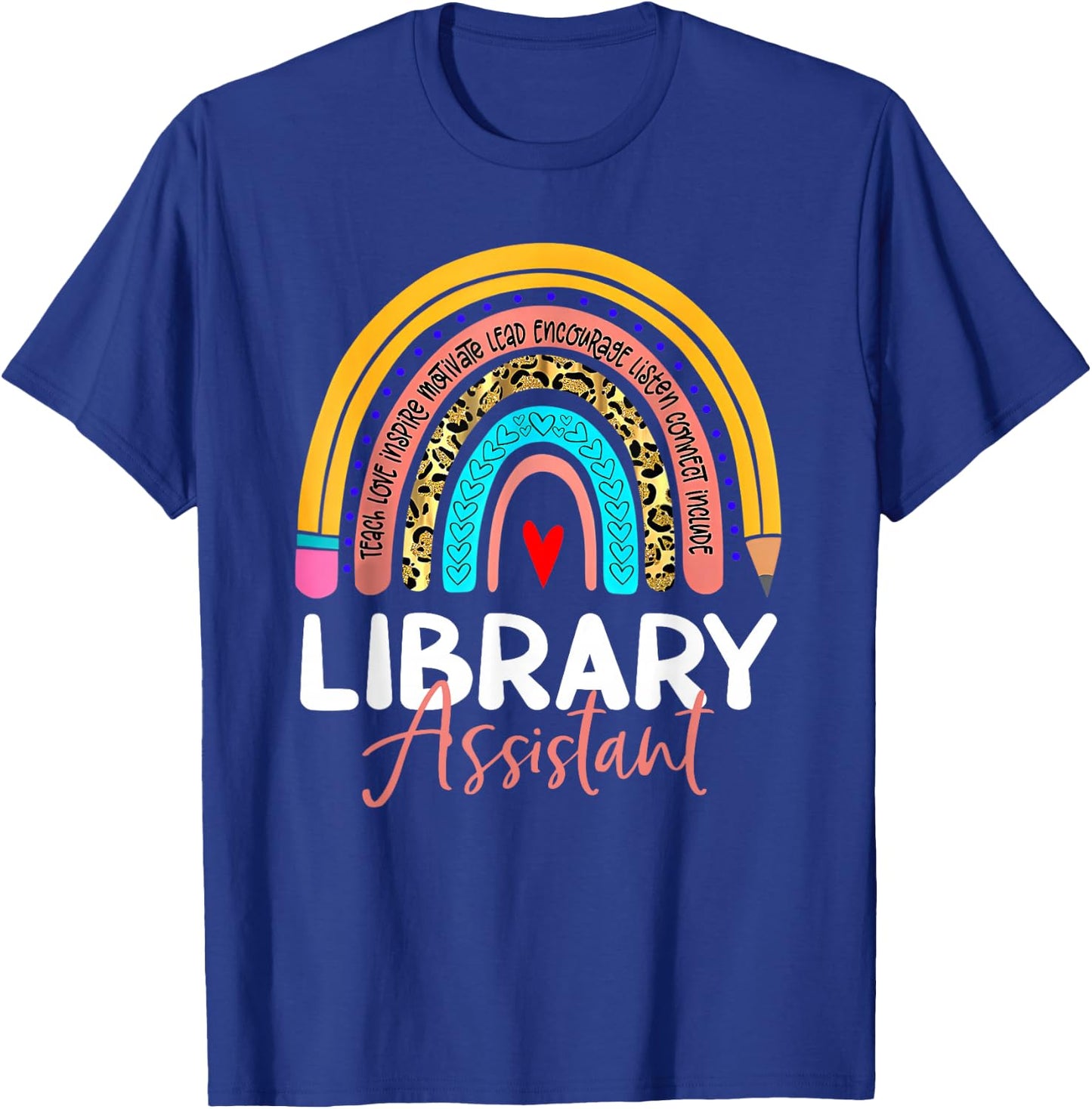 Library Assistant Leopard Rainbow Back To School Librarian T-Shirt - T-Shirt | Royal