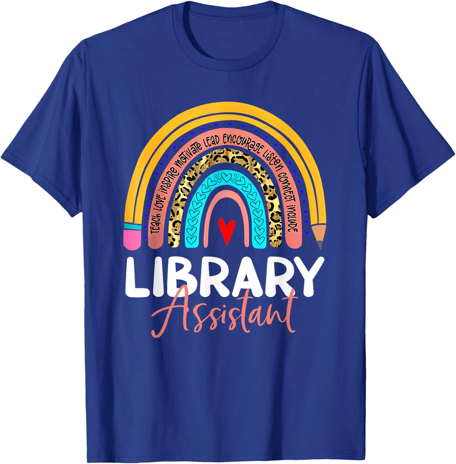 Library Assistant Leopard Rainbow Back To School Librarian T-Shirt - T-Shirt | Royal