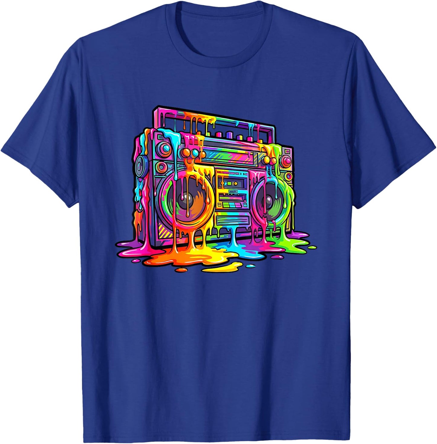 80s Boom Box Dripping Multicolor Paint Graffiti Fun Graphic T-Shirt - T-Shirt | Royal