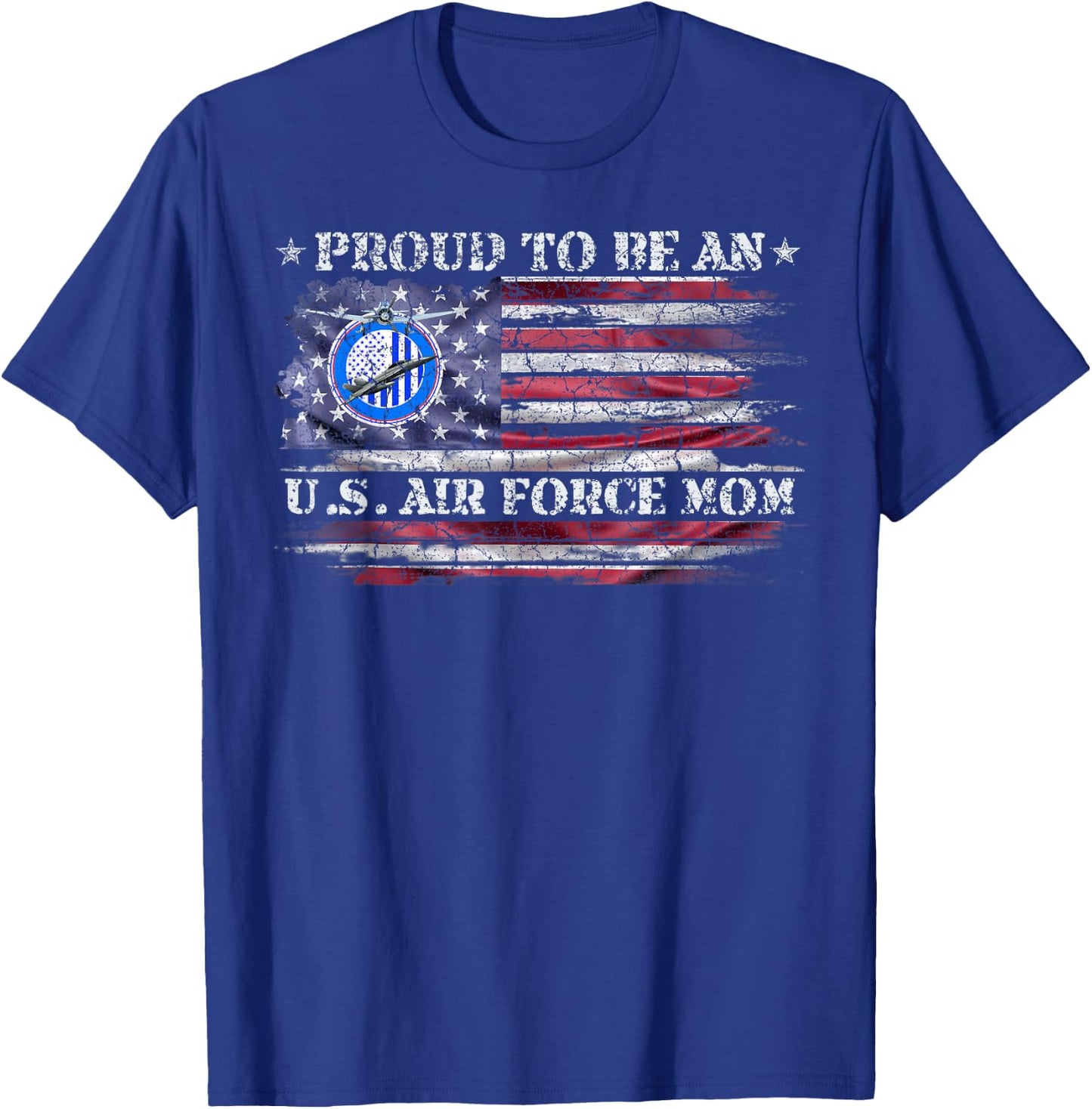 Vintage USA American Flag Proud To Be An US Air Force Mom T-Shirt - T-Shirt | Royal