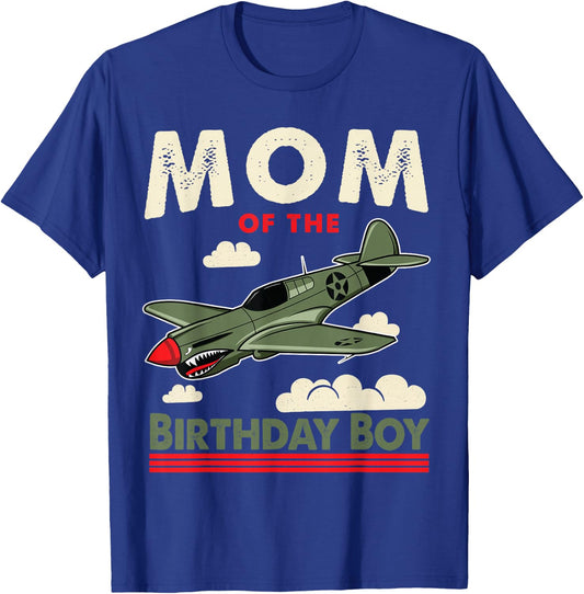 Jetting Into Mom of the Birthday boy Aviator Jet Plane Party T-Shirt - T-Shirt | Royal