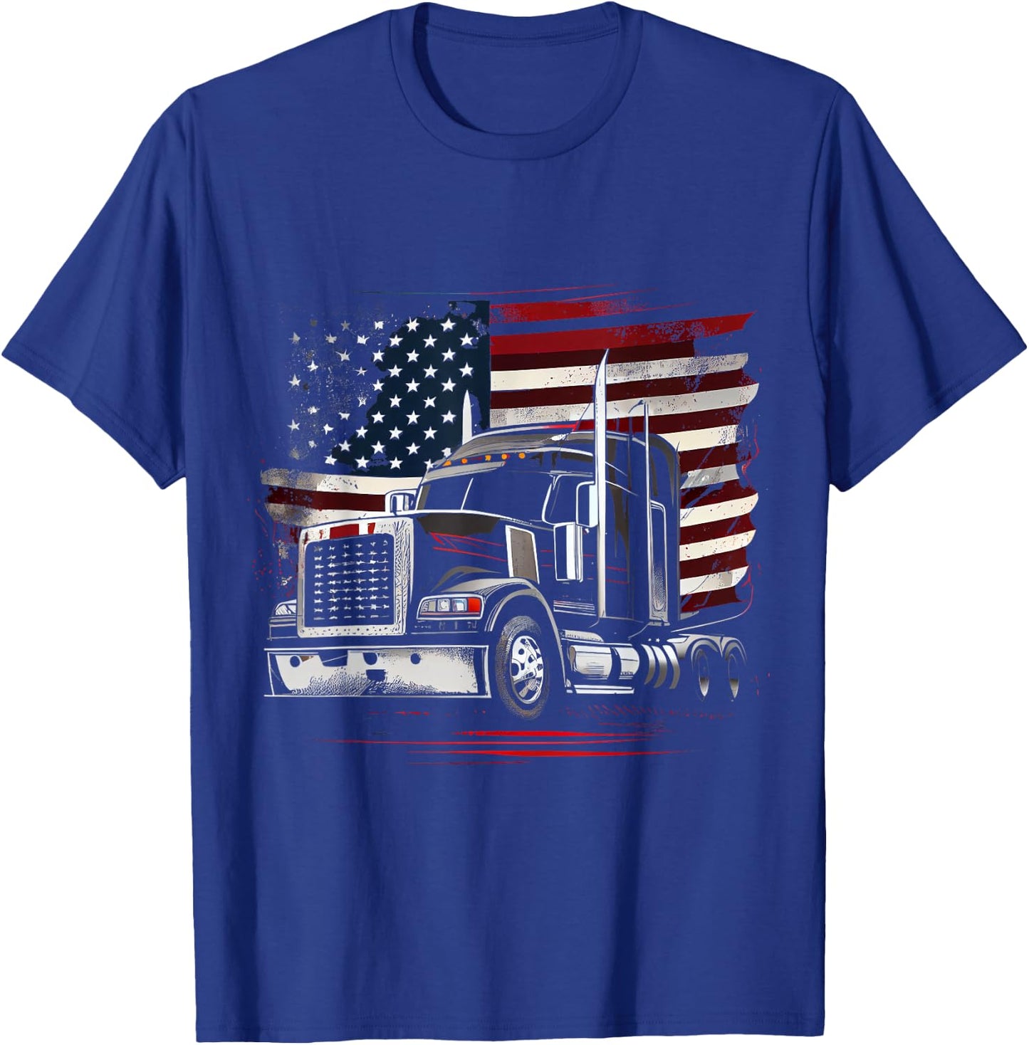 US American Flag Truck Driver 18 Wheeler Trucker Gift T-Shirt - T-Shirt | Royal