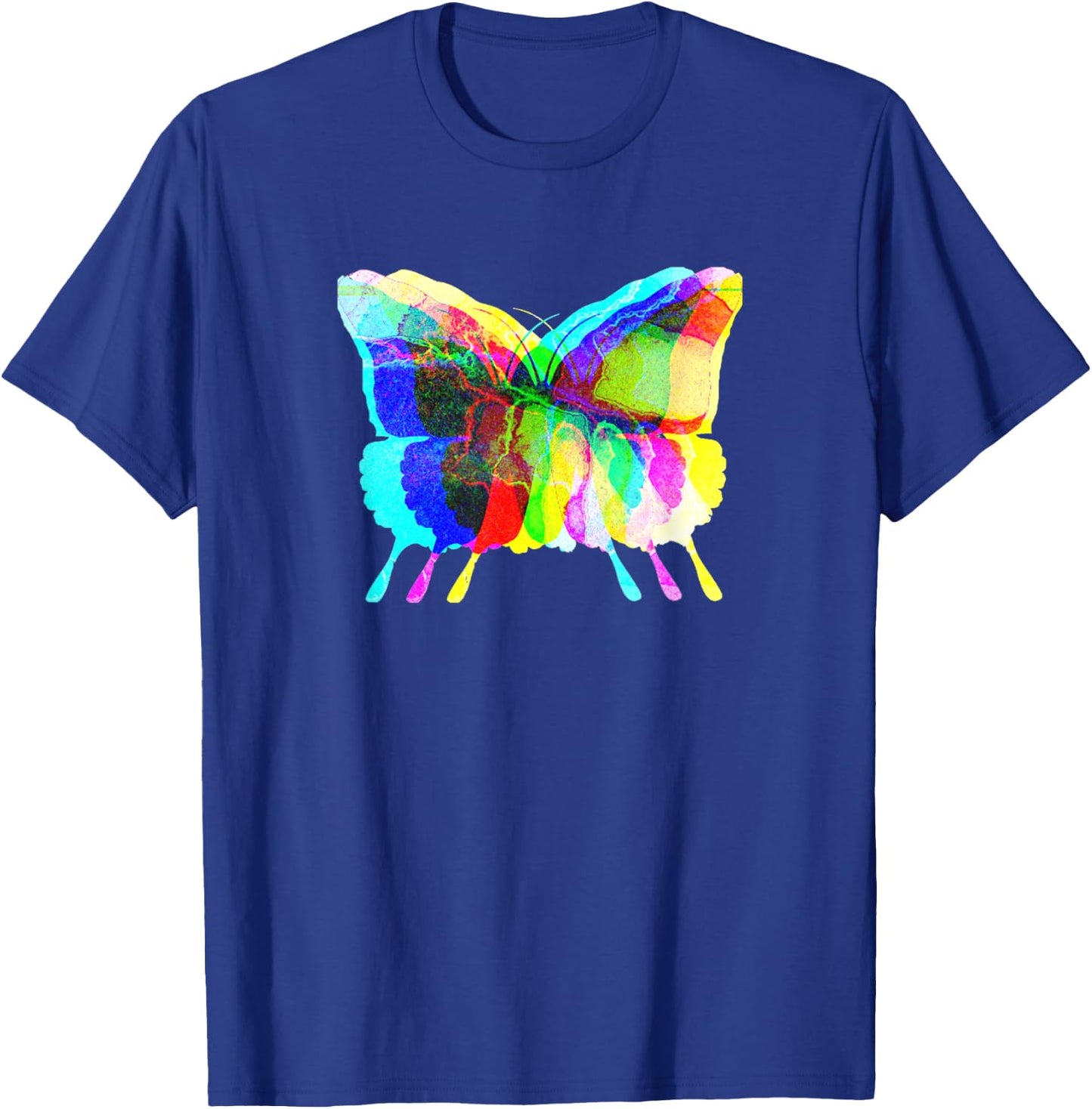 Fly and Flourish Psychedelic Rorschach Rainbow Butterfly T-Shirt - T-Shirt | Royal