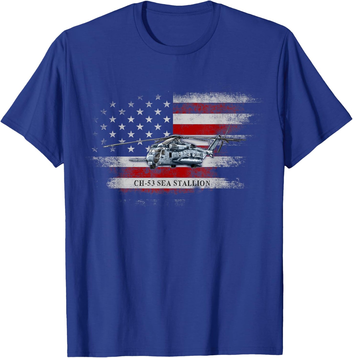 CH-53 Sea Stallion Helicopter USA Flag Helicopter Pilot T-Shirt - T-Shirt | Royal