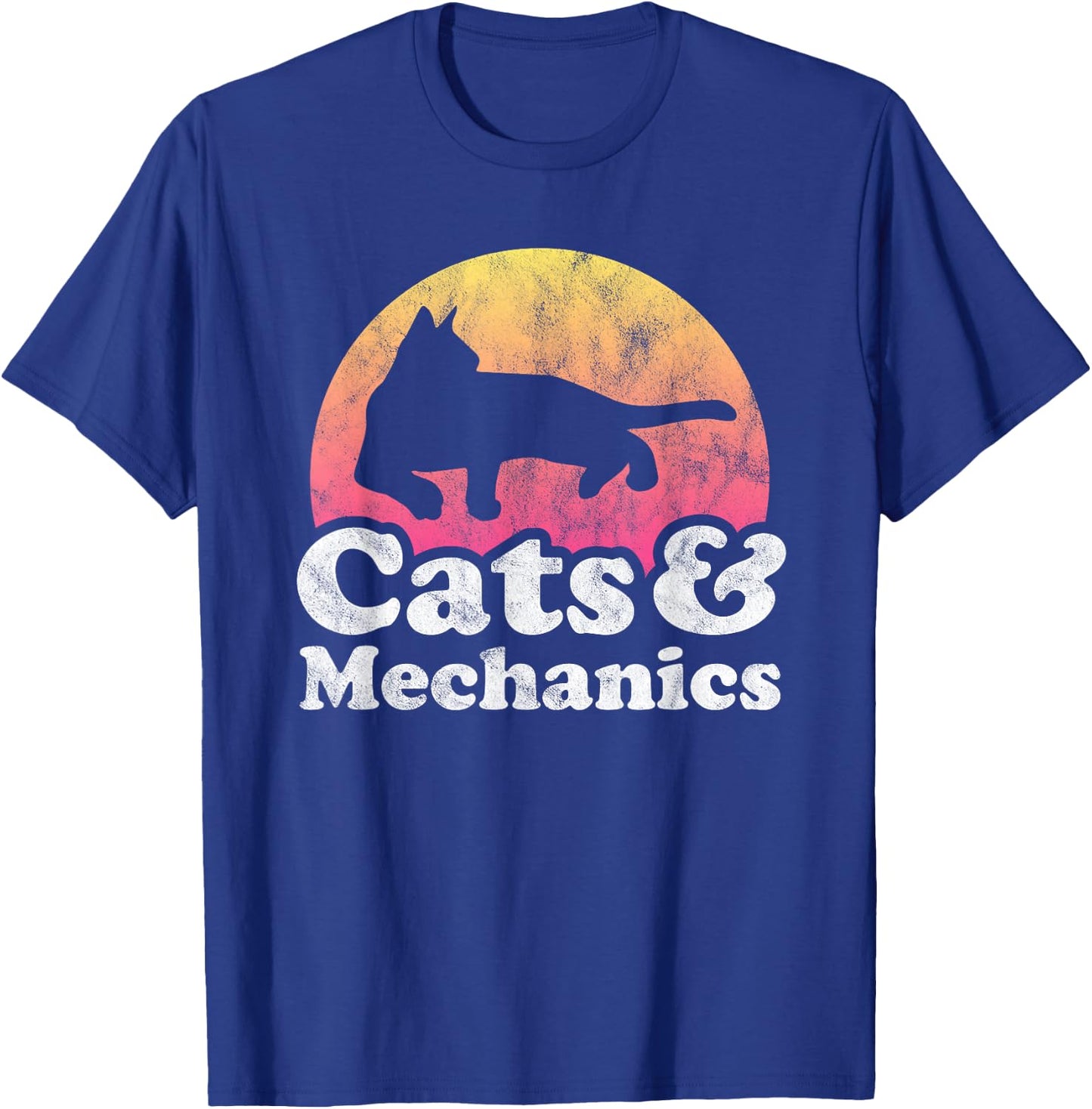 Cats and Mechanics Men's or Women's Cat and Mechanic T-Shirt - T-Shirt | Royal