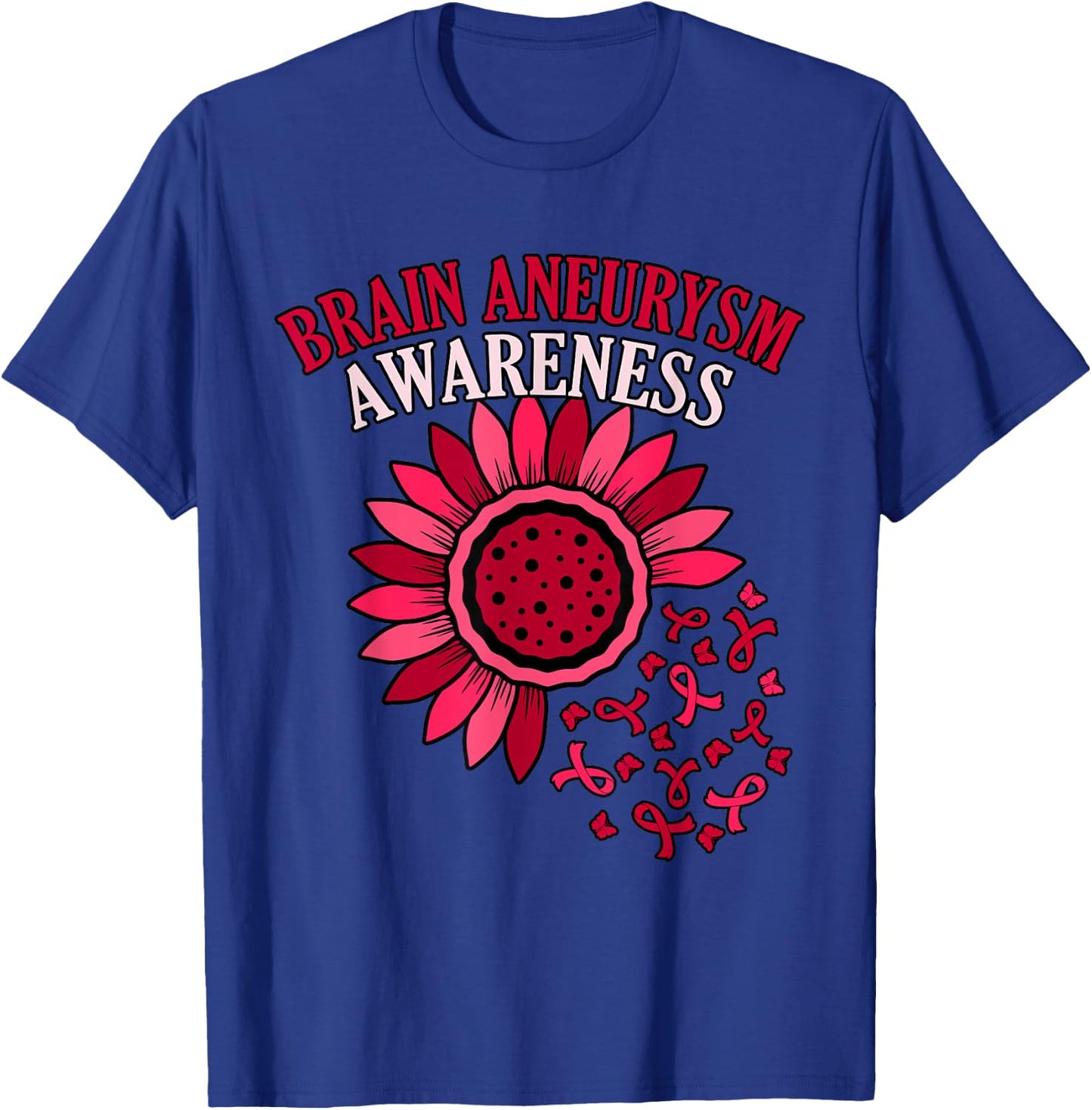 Flower Ribbon Brain Aneurysm Awareness Month Support Graphic T-Shirt - T-Shirt | Royal