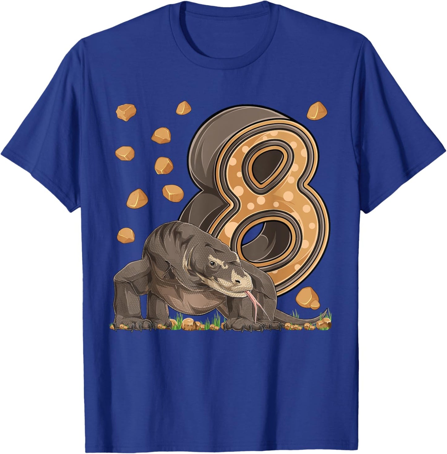 8 Year Old Komodo dragon Reptile 8th Birthday Party B-day T-Shirt - T-Shirt | Royal