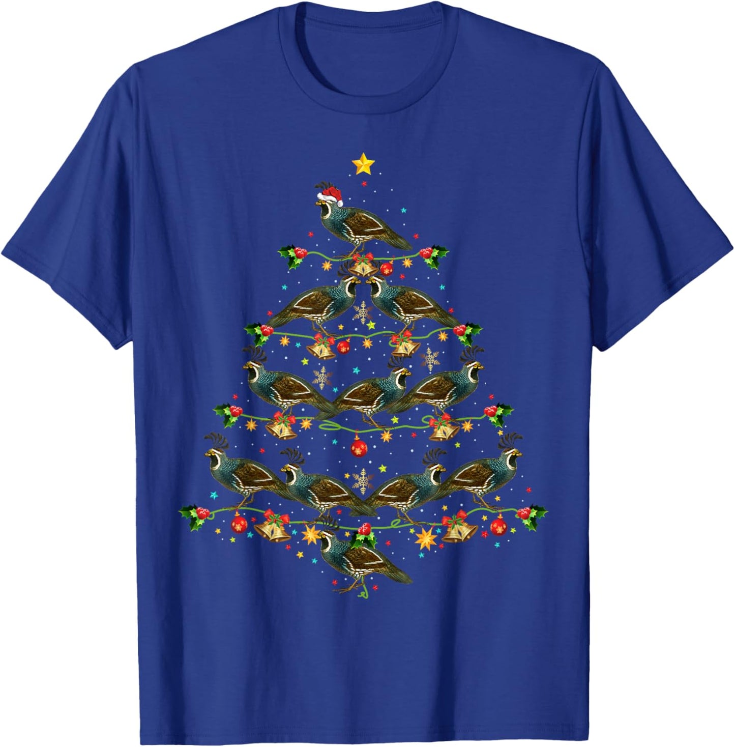 Quail Bird Xmas Tree Gift Santa Hat Quail Christmas T-Shirt - T-Shirt | Royal
