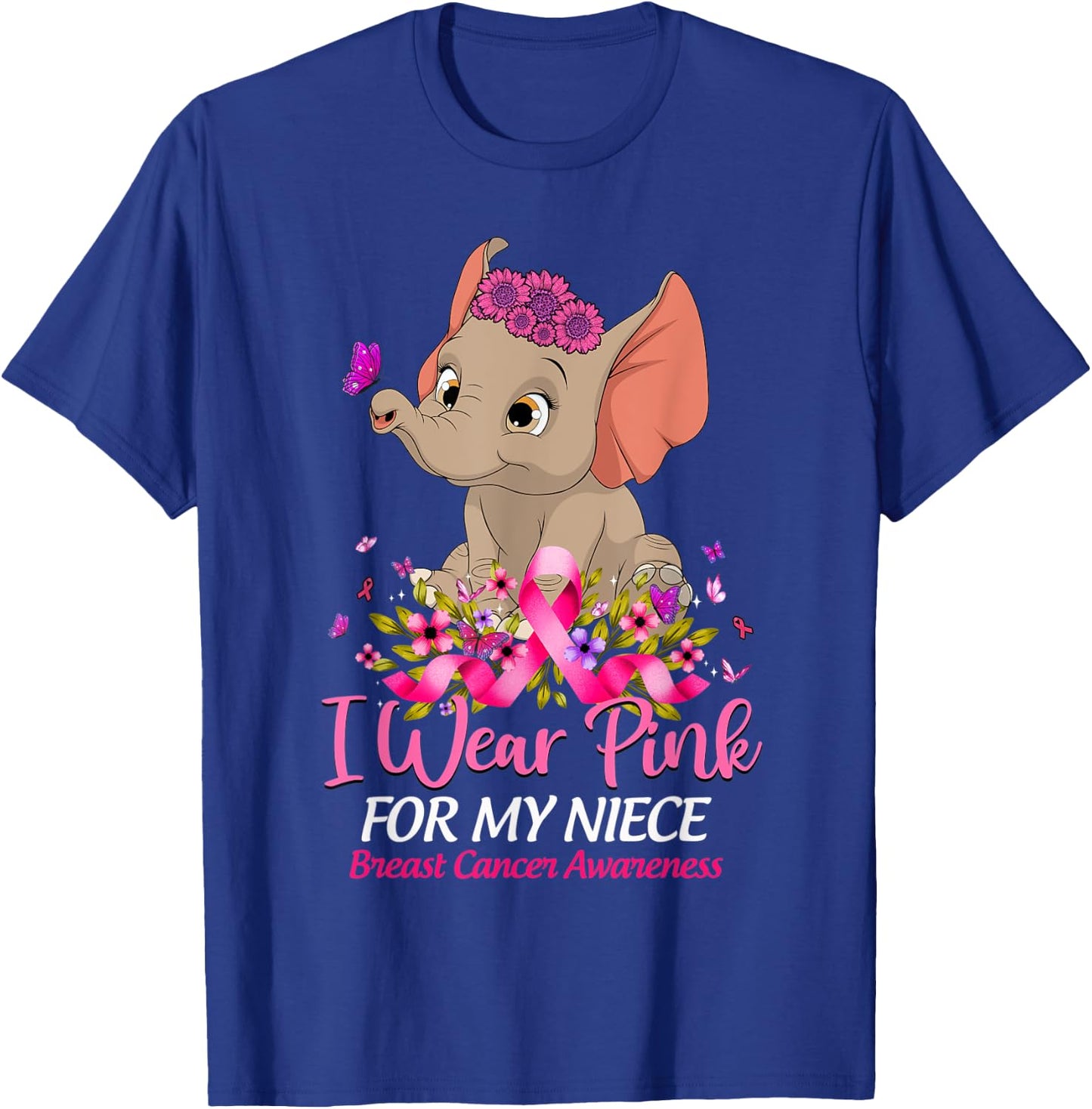 Breast Cancer Awareness Elephant I Wear Pink For My Niece T-Shirt - T-Shirt | Royal