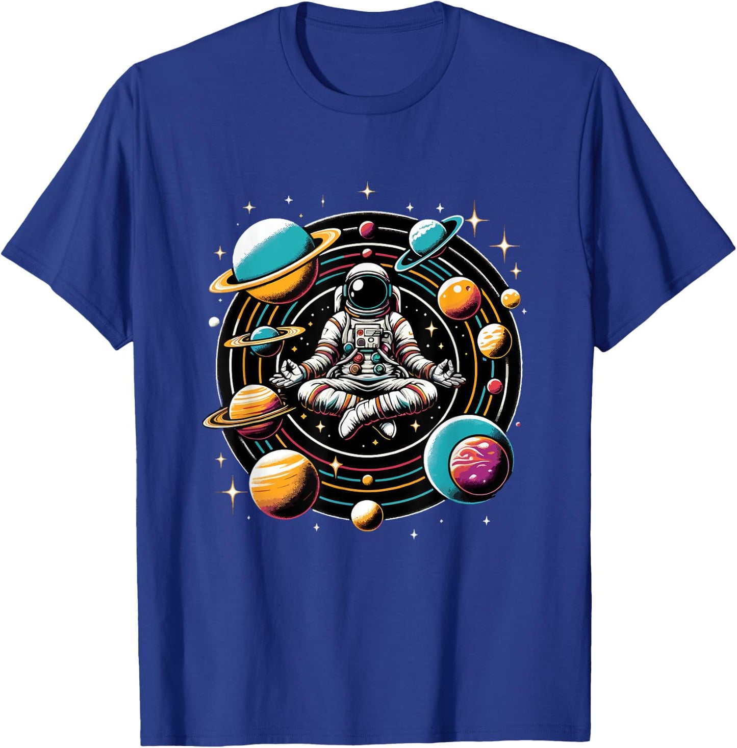 Meditating Astronaut Astronomy Astrophysics Stargazing T-Shirt - T-Shirt | Royal
