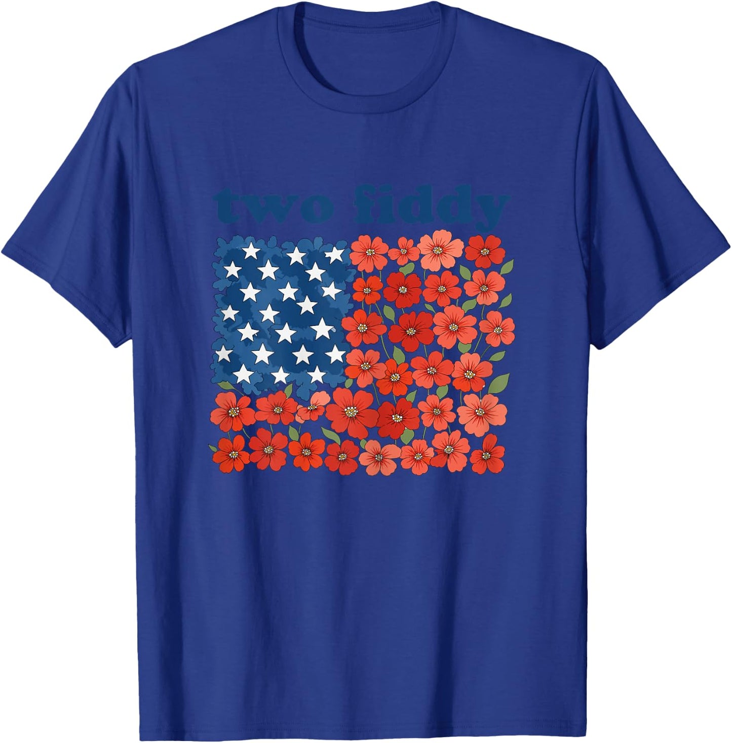 Two Fiddy Funny American Flag 4th of July Girls Women T-Shirt - T-Shirt | Royal