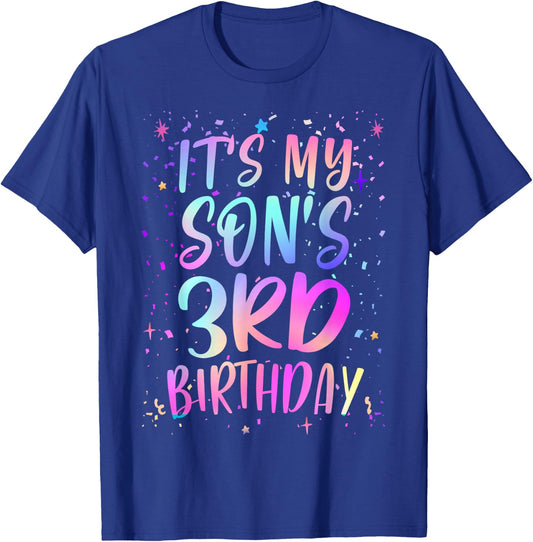 It's My Son's 3rd Birthday Colorful Happy 3 Years Old T-Shirt - T-Shirt | Royal