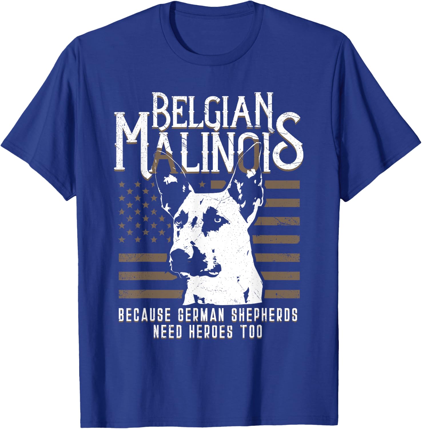 Belgian Malinois American Flag German Shepherd Police K9 Art T-Shirt - T-Shirt | Royal