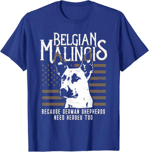 Belgian Malinois American Flag German Shepherd Police K9 Art T-Shirt - T-Shirt | Royal